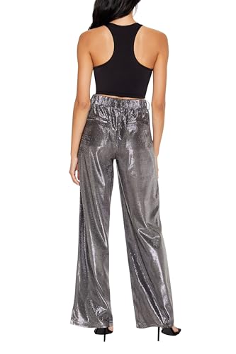 Forever 21 Women's Metallic High-Rise Wide-Leg Pants4