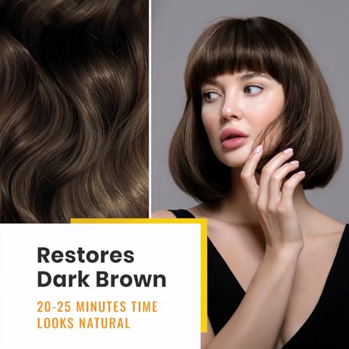 Image of KINGMING Dark Brown Hair Dye Shampoo 3 in 1 for Gray Hair | Dark brown hair color shampoo for women and men, at-home gray and white hair coverage, dark brown hair color