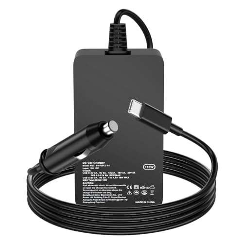 Laptop Car Charger 100W, USB C Port – Replacement for MacBook Pro/Air, Dell, HP, Lenovo,ASUS, Acer - with Extra USB-A Port for Tablets, Phones, Earbuds and More Other USBC Devices Computer AC Adapter