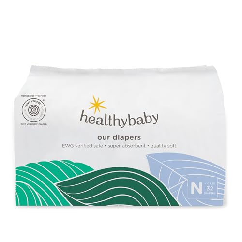 Image of HealthyBaby Our Diapers | EWG Verified Safe & Plant-Based Diapers | Leak Protection | Soft Organic Cotton Shell | Chlorine-Free Diaper for Sensitive Skin | Size N (Under 10 lbs) 66 Count