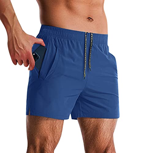 Wabtum Men Summer Shorts, Men's Workout Running Shorts Breathable Lightweight Active 5 Inches Shorts With Zipper Pockets Blue #TOP3