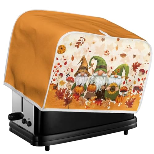 Image of 2 Slice Toaster Dust Cover with Top Hook, Kitchen Small Appliance Bread Toaster Oven Dustproof Cover, Thanksgiving Day Gnome Maple Leaf