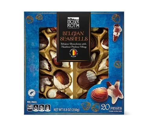 Belgian Chocolate Seashells, Belgian Chocolates with Hazelnut Praline Filling, 20 Pieces, Imported from Belgium 8.8oz/250g (Pack of 1)