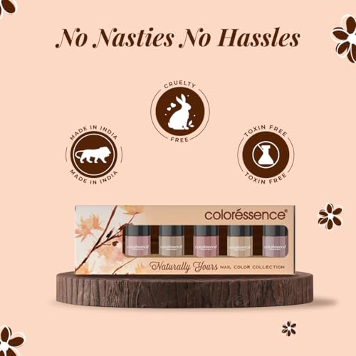 Image of Coloressence Naturally Yours Nail Paint Kit, Set of 5 with FREE Nail Polish Remover | Glossy Finish | Quick Dry | Chip Resistant