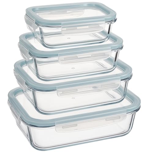 TIENDA EURASIA – Set 4 Fiambreras de Cristal | Tapa con Cierre de Silicona | Recipientes Herméticos | Apto para Microondas y Lavavajillas | 4 Tamaños Diferentes