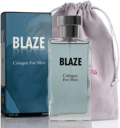 NovoGlow Blaze Eau de Parfum Cologne for Men With Luxurious Suede Pouch - Marine Breeze, Sandalwood And Sensual Musk Wood Notes– 100ml – 3.4 oz – Great Gift For Men