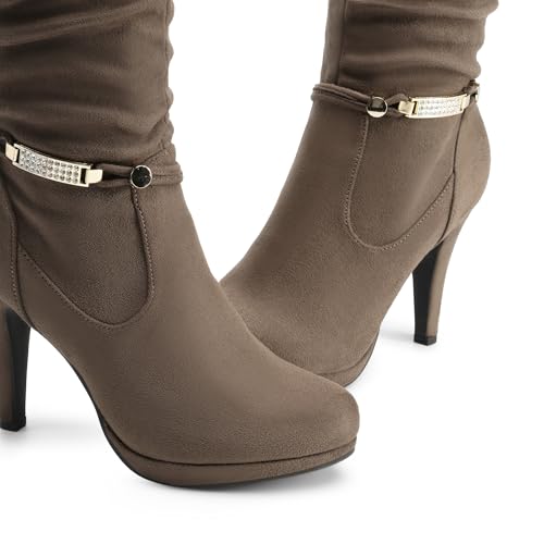 DREAM PAIRS Women's Knee High Platform Heel Boots,Size 9.5,Natural,SARAH