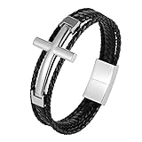URBAN JEWELRY cruz de los hombres de la moda pulsera cruzada señor en un genuino cuero cuerda cordón de plata brillante oro o plata acabado resistente al encanto del acero inoxidable negro