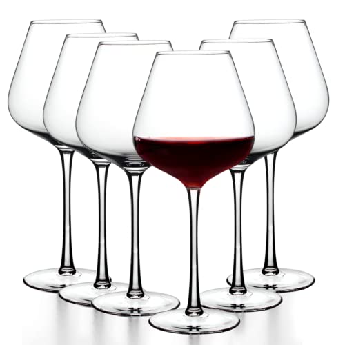 14Oz Red Wine Glasses Set Of 6,Clear Crystal Burgundy Glasses For Wine Tasting,Luxury Long Stem Glassware Modern Wine Glasses For Anniversary,Wedding,Birthday #TOP12