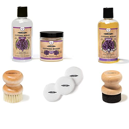 CLARK'S Lavender Cutting Board Soap, Oil and Wax, Buffing Pads, Small Brush, and Small Applicator Lavender Cutting Board Care