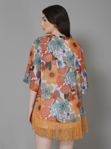 Image of PURYS Floral Print Shrug for Women | Lightweight Georgette Kimono| Versatile Casual Shrug for Layering and Summer Fashion