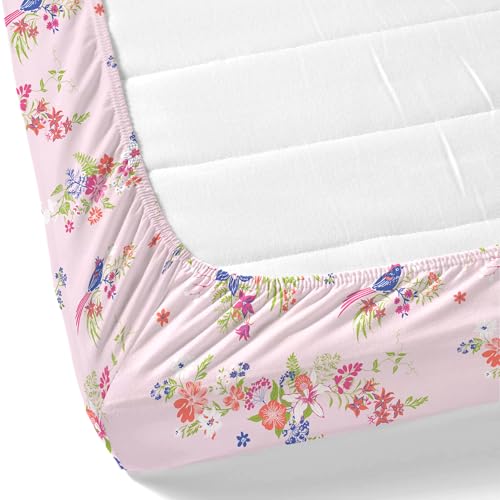 Image of Home Ecstasy 100% Cotton King Fitted Bedsheet with 2 Pillow Covers - (Size 72 x 78 inches, 140 TC, Colour - Pink: Blushed Petal)