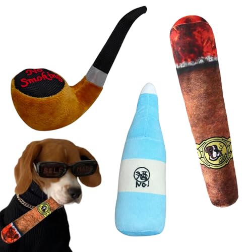 BDSHUNBF 3 Pezzi Giocattolo per Can Che Scricchiolano, Divertente a Forma di Sigaretta Peluche per Cani Giocattoli per Animali Domestici, Bottiglia di Birra Peluche Cani di Taglia media grande Piccol