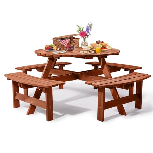 VINGLI Brown 8-Person Round Picnic Table