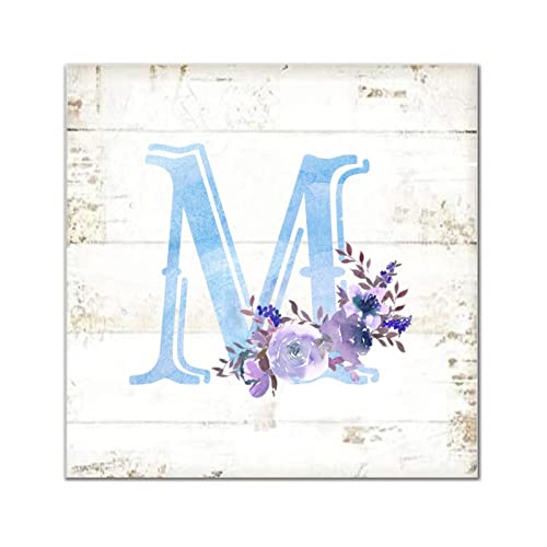 Plaque murale bois monogramme lettre M et initiale nom plaque de porte entree rustique aquarelle