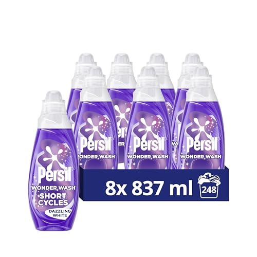 Persil Wonder Wash Dazzling White Liquid Detergent Featuring Dazzling White Technology Maintains and Brightens Light Clothes 837 ML(31 Washes) - Case pack of 8