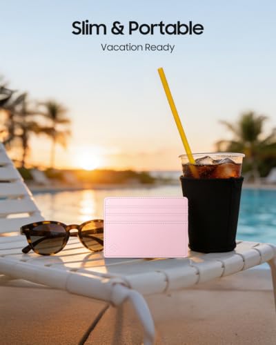 Image of FINTIE Slim Minimalist Front Pocket Wallet, RFID Blocking Credit Card Holder Card Cases with ID Window for Men Women (Pink)
