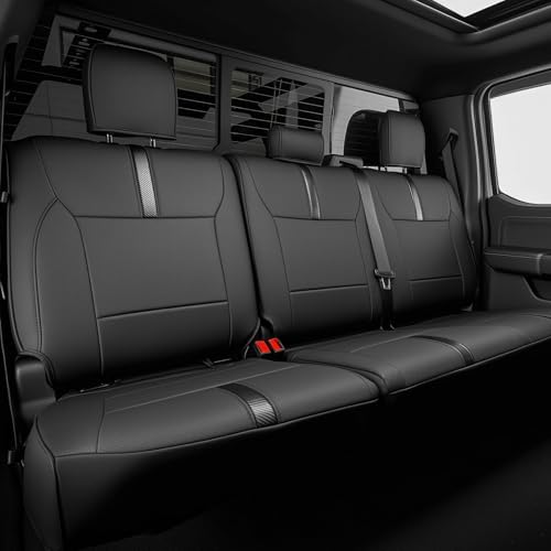 DiffCar for Ford F150 Seat Covers 2015-2023 2024 2025 2026 (Only Rear Seat Covers) Leather Truck Seat Covers Custom Fit for F-150 XL XLT (Only SuperCrew/Crew Cab) Waterproof Car Accessories Black