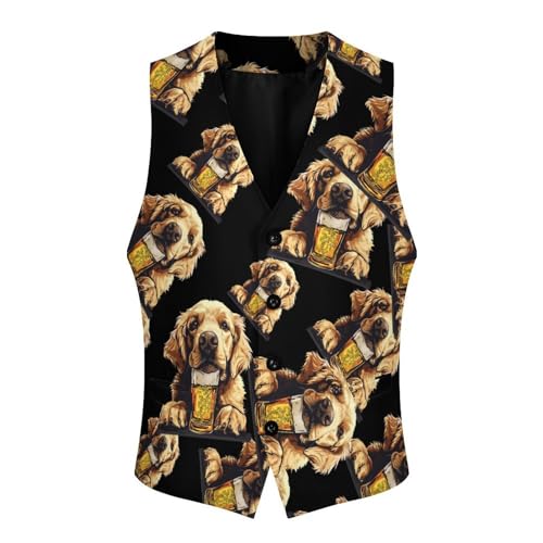 Retriever Dog Beer Men's Suit Vest Waistcoat Vests Formal Dress with 2 Pockets for Business Casual Tuxedo3