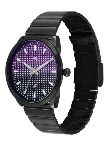 Image of Fastrack Vyb Arcane with Quartz Analog Purple+Black Dial Black Stainless Steel Strap Watch for Men - FV30047NM01W