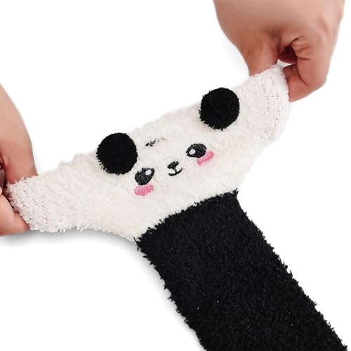 Image of Thigh High Fuzzy Socks Cute Animal Coral Fleece Over the Knee Thigh High Long Stockings Warm Stripe