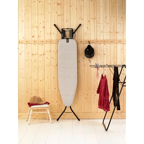 Image of Brabantia Compact Ironing Board with Left /Right Adjustable Steam Iron Rest | Small (Size A) | Fairtrade Denim Gray Cover | Adjustable Height (27-38 inch), Easy Fold, Anti-Collapse Lock, Non-Slip Feet