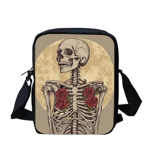 Snilety Mini borsa a tracolla carina piccola borsa a tracolla borsa a tracolla borsa per cellulare per uomo donna bambini, Motivo con teschio e rosa, Taglia unica