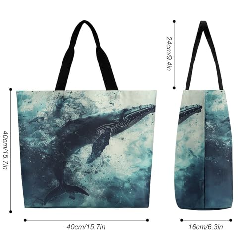 Women's Multi-Functional Shopping Bag，Whale in Water Printing Messenger Bag Shoulder Bag for Travel, Work, Shopping & Parties with Inner Pocket, Grocery Bag Lightweight & Water-Resistant2