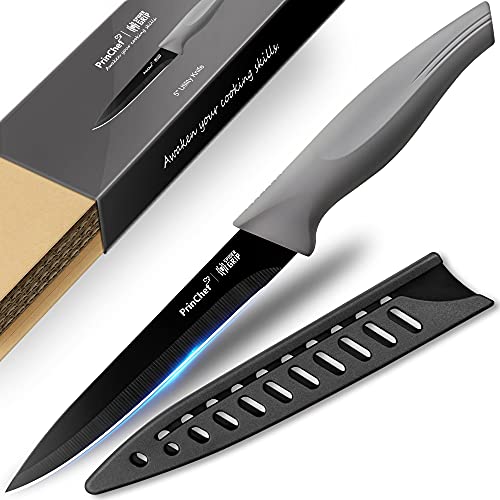 Princhef Kitchen Utility Knife, 5 Inch High Carbon Steel Utility Knife With Sheath, Ultra Sharp Kitchen Knife With Nonstick And Anti-Scratch Coating, For All Purpose Use #TOP23
