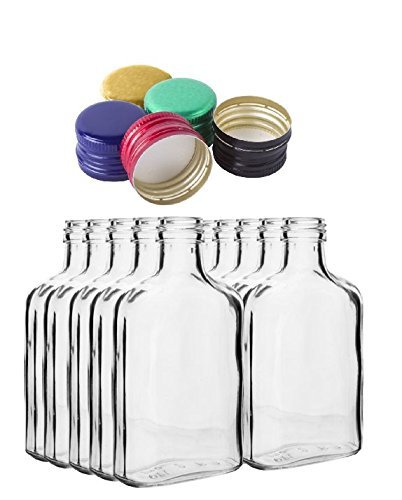 10 Pocket Flask Bottles 200ml with Green Screw caps for Wine, Whisky or Spirits