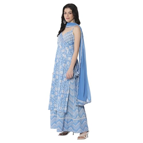 Image of BIBA Women Cotton Straight Printed Suit Set
