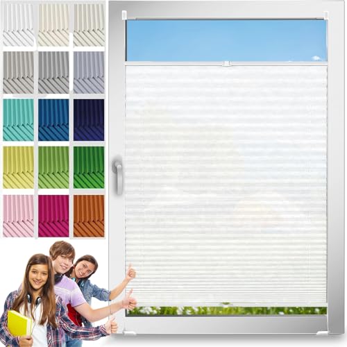 Stick on Blinds for Windows with Clips 32 x 40 cm (W x H), No Drilling, Translucent, Crushed Look, No-Punch Sunshade Curtains, Portable Blackout Blind, for Window Door, White