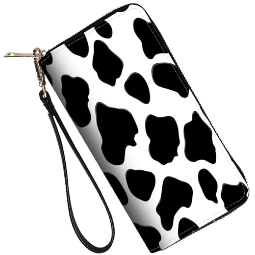 Image of RFID Blocking Leather Wallet for Women - Large Capacity Zip Around Clutch with 8 Card Slots,33 Cash Pockets & Coin Zipper,Cow Print