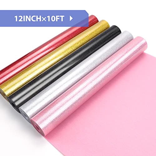 Image of HTVRONT Silver Glitter Heat Transfer Vinyl - 12 inch x 10ft Silver Glitter Iron on Vinyl for Shirts, Glitter HTV Vinyl Rolls for Heat Vinyl Design