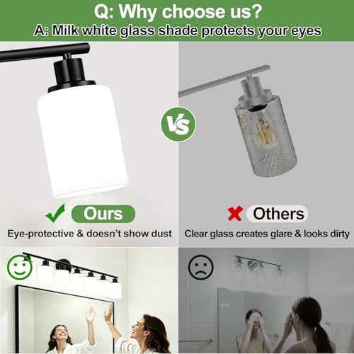 Image of Zarbitta 6-Light Bathroom Light Fixtures, Black Modern Vanity Lights with Milky White Frosted Glass Shades, Bathroom Wall Lamp, for Mirror, Living Room, Kitchen, Hallway, Cabinet, Porch