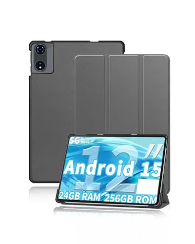 Schutzhülle für QDDQ TAB9/JJGJ TAB9/SVITOO P108 Android 15 Tablet 12 Zoll, yystao Dünner Ständer mit Dreifachfaltdesign, Harter Hulle kompatibel mit QDDQ TAB9/JJGJ TAB9/SVITOO P108, Grau