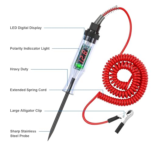 Image of Hetkrishi Test Light Automotive, Automotive Circuit Tester, DC 6V-24V Digital LED Test Light with Portable, Auto Bidirectional Voltage Tester Electric Test Pen with Voltmeter and Probe