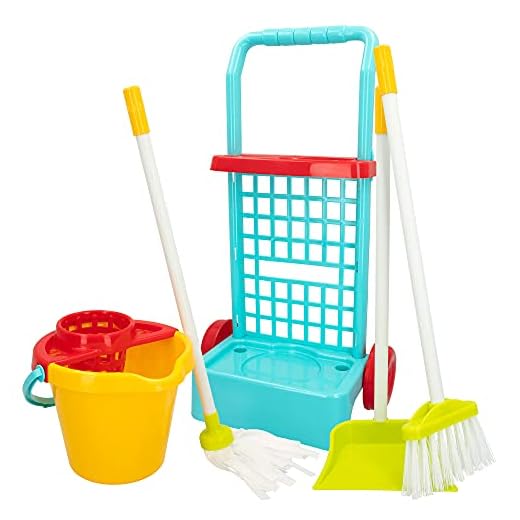Colorbaby 43282 - Carrito Limpieza Juguete, Set, Escoba, Fregona Con Cubo, Recogedor, Juguetes De Hogar, Para Niños De 3 Años, Infantil, Surtido