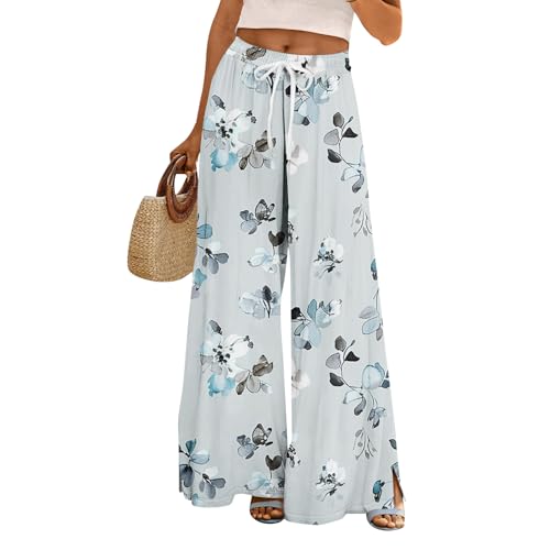 Women Summer Floral Boho Wide Leg Pants Casual Flowy Palazzo Pant High Waisted Loose Trousers Cruise Outfits