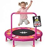 Happin 36" Toddler Trampoline Indoor, Mini Trampoline for Kids, Foldable Rebounder Indoor & Outdoor with Ultra Safety Pad, Foam Adjustable Handlebar, Noise-Free for Toddlers 2-6 Years Old