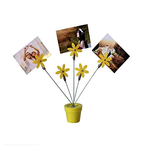 Xinally Pack Of 1 Plastic Flower Pot Shape Desktop Photo Holder Picture Stand With Five Metal Clips Clamps (Yellow-Green) #TOP5