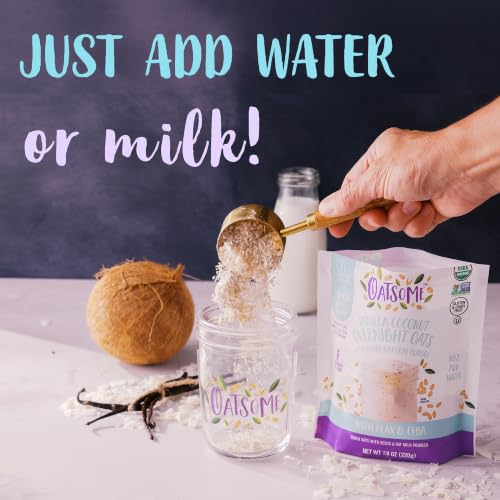 Image of Oatsome Gluten Free Vanilla Coconut Overnight Oats 7.8 Oz, Flax & Chia | Vanilla Coconut Whole Grain Oats, Flax Chia Oatmeal, Protein Breakfast, Quick Overnight Oats, Fiber, Just Add Water