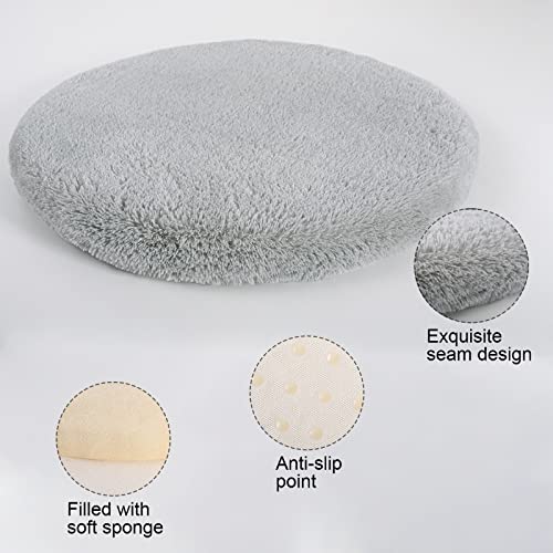 Rtizon Round Chair Seat Cushion, Grey Soft Furry Non-Slip Chair Pads, 18X18 Inches Circle Stools Seat Pads For Dining Kitchen Office Floor Car Chairs #TOP4