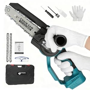 Realtopdo Mini Kettensäge 6-Zoll Bürstenlose Akku-Astsäge Kompatibel mit Makita 18V Akku, Handkettensäge mit Automatischer Öler, abnehmbarem Seitengriff für Gartenscheren Holzschneidenz (ohne Akku)