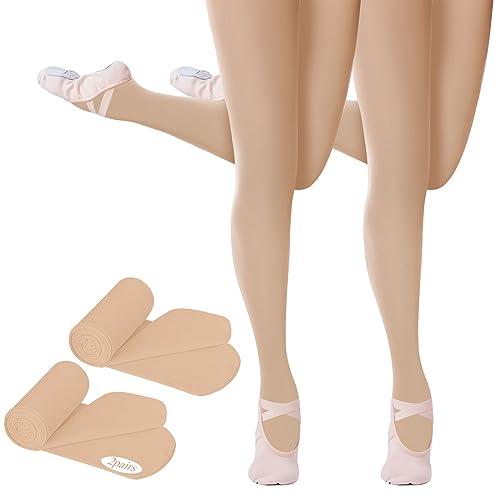 Buauty 2 Pairs Girl's Ballet Dance Tights，Convertible Transition Toddler Pantyhose Kids Soft School Footed Legging Stockings