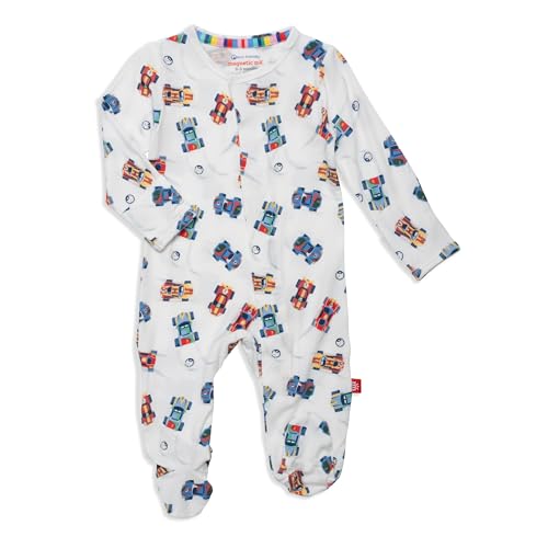 Image of Magnetic Me Boys Modal Magnetic Baby Footie Pajamas | Silky Soft Modal Fabric | Baby Sleepers Available in Sizes PRE - 24M