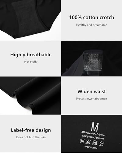 6 Pack Women's High Waist Seamless Underwear No Show Panties Full Coverage Briefs3