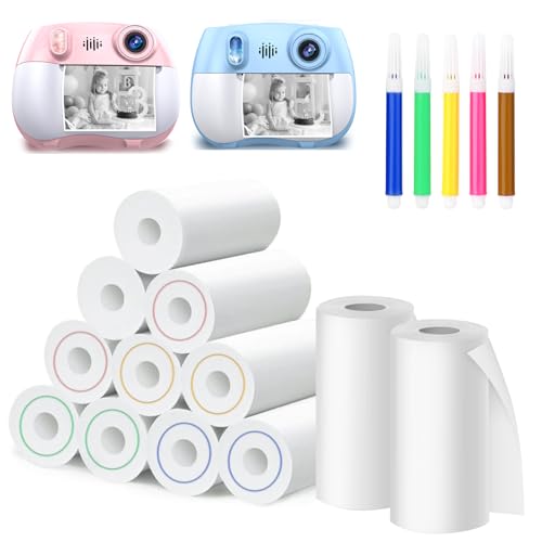12 Rolls Thermal Paper- Instant Print Paper, 4 Black & White Filter Styles + 8 Red/Orange/Green/Blue Filter Styles, & 5 Colored Pens, 197 Inches Per Roll for ZK18 Kids Camera
