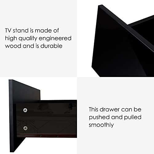 Wersmt Black Tv Stand With Led, Entertainment Center With Drawer For 60 Inch Tv, Modern High Gloss Tv Console Cabinet With 2 Glass Open Shelves #TOP4