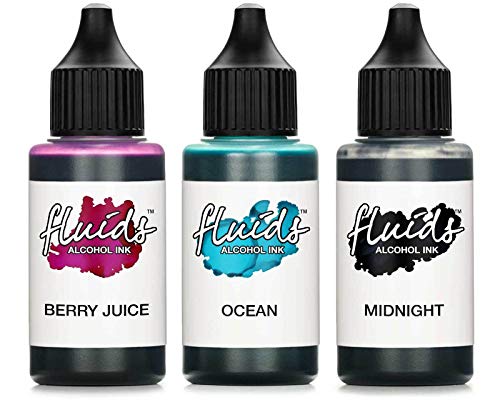 3x 30ml Octopus Fluids Alcohol Ink Set MIDNIGHT, OCEAN, BERRY JUICE, Tinta al alcohol para Fluid Art y Resin Art, resina epoxi
